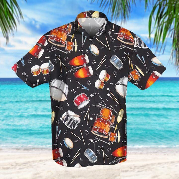 Felacia [Hawaii Shirt] Awesome Drum Black Hawaiian Aloha Shirts-ZX0597